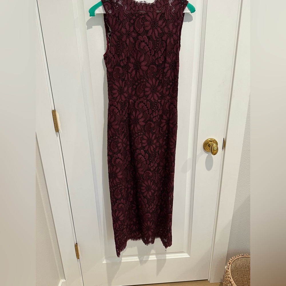 Dolce & Gabbana Guipure Lace overlay Midi dress in Maroon